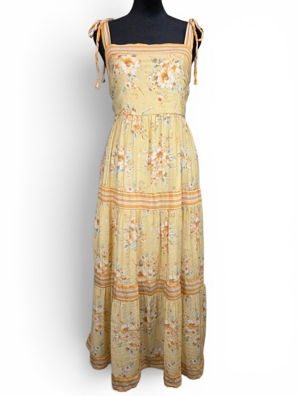 Sweet Wanderer Floral Tie Strap Tiered Maxi Dress Cottagecore L Romantic Coastal